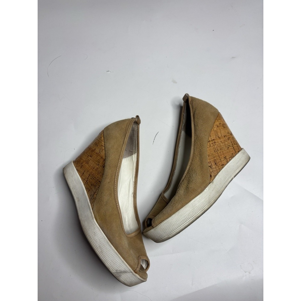 Donald J Pliner Carli Brown Suede Peep Toe Cork Wedge Heel Shoes Womens US 8M - Picture 8 of 9